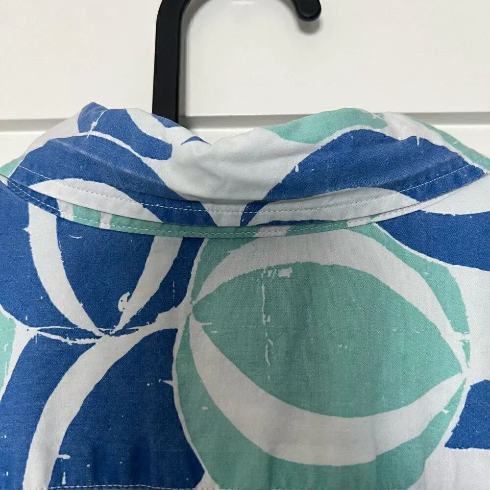 J. Crew Mens Shirt Large Blue Green Beachball Hawaiian Coastal Aloha Casual